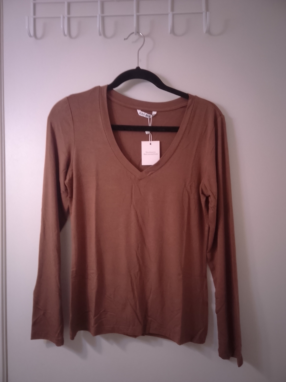V-Neck Long Sleeve Top in Brown